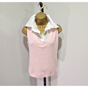 Bette Paige Pink Sleeveless Sweater Layered White Eyelet Womens Lg Academia Cute